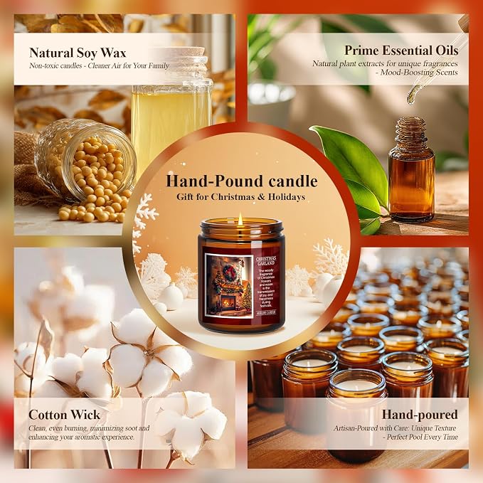Christmas Candles | Christmas Garland Scented Candle, Holiday Soy Wax Candles - Image 3