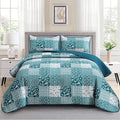 Mybedsoul Teal Blue Quilt Set Queen Size 3 Pieces Boho Plaid Turquoise Floral by Mybedsoul