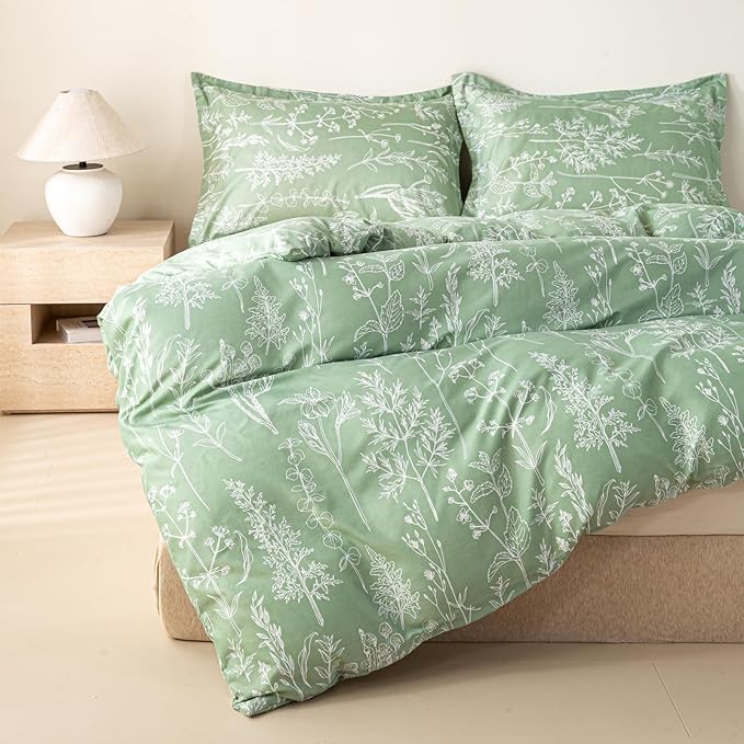 OAITE Green Duvet Cover Twin Size 3 Pieces Prewashed Cotton-Like Polyester - Image 5