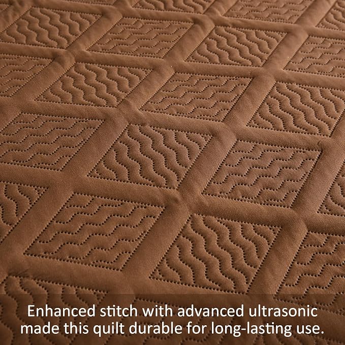 Yiran Brown Quilt Set Queen Size, 3 Piece Reversible Bedspreads Bedding Set - Image 6