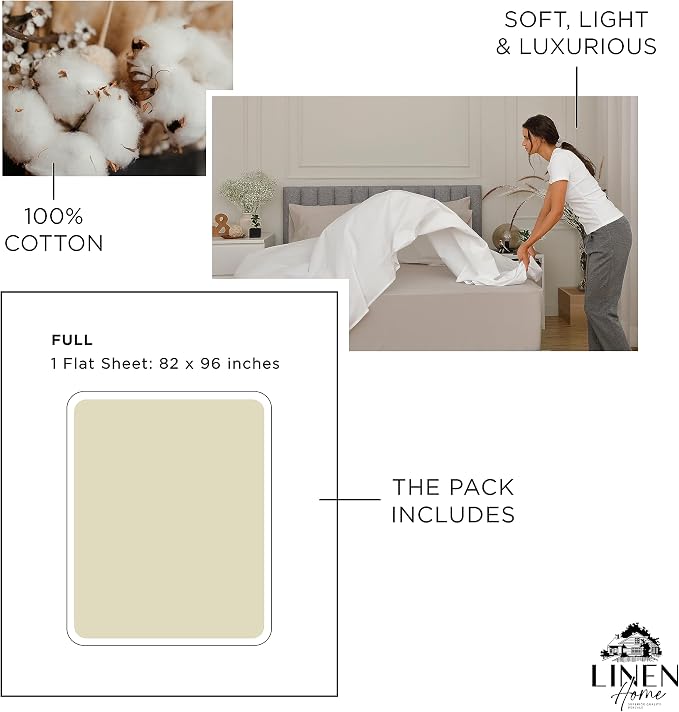 Linen Home 100% Cotton Percale 1 Flat Sheet, Full Size - Image 6