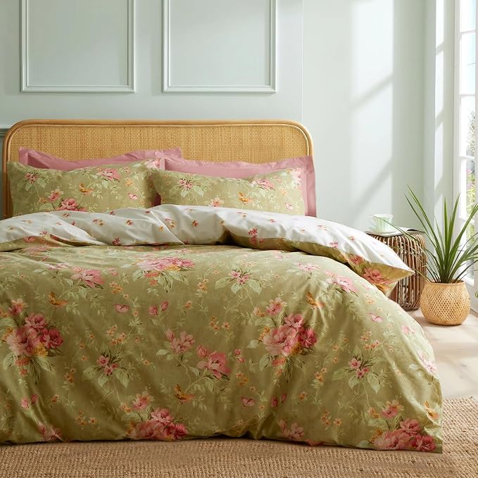 mixinni Duvet Cover King Size, Long Staple Cotton Reversible Green Floral Duvet by mixinni