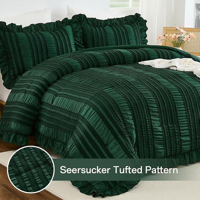 WONGS BEDDING King Size Comforter, Christmas Emerald Green Boho Comforter Set - Image 2