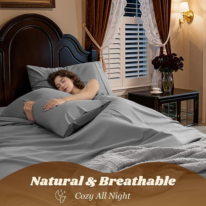 LBRO2M 1000 Thread Count 100% Egyptian Cotton Sheets Set, King Size Bed Sheet 4 - Image 5