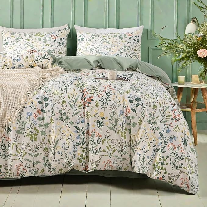 mixinni Sage Green Duvet Cover Set Queen-Exquisite Floral Queen Size Comforter by mixinni