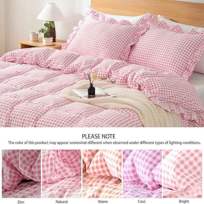 Gingham Duvet Cover Twin Size, 2 Pieces Soft Breathable Microfiber Plaid - Image 4