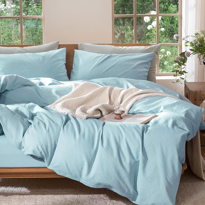 MooMee Bedding Duvet Cover Set 100% Washed Cotton Linen Like Textured - Image 8