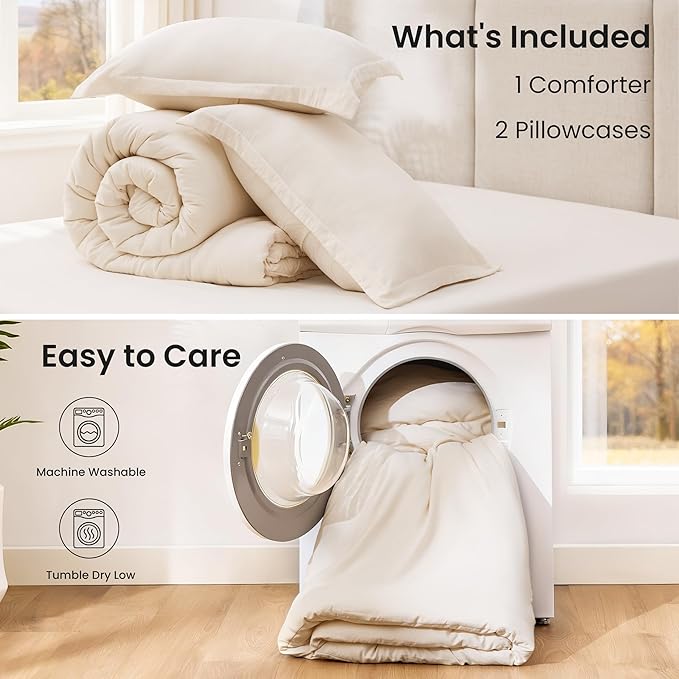 Love's cabin Beige Full Comforter Set, 3-Piece Prewashed Bed Set - Image 7