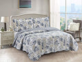 Brilliant Sunshine Blue Toile in Beige and Ivory Patches, 3-Piece Quilt Set by BrilliantSunshine
