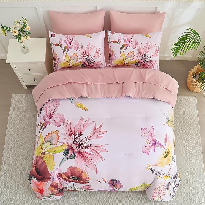 Yogeneg King Size Comforter Set 7 Piece Bed in a Bag, Elegant Floral Botanical - Image 3
