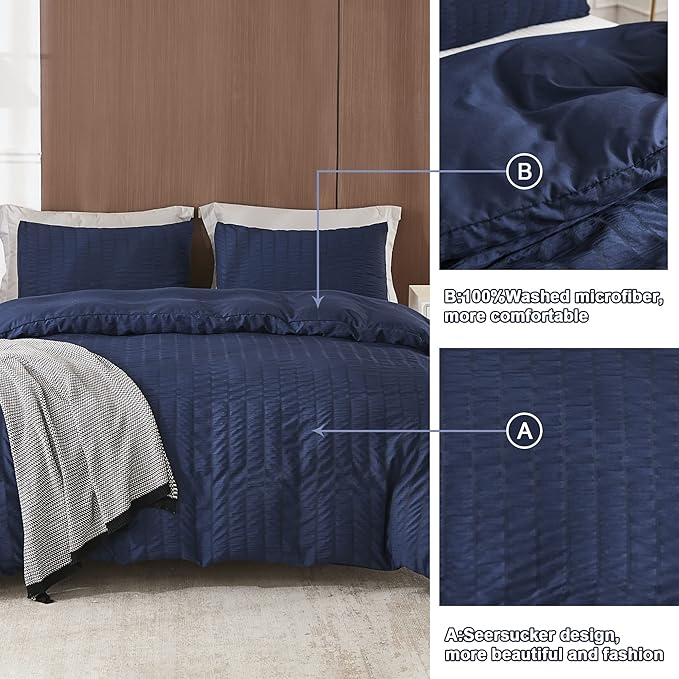 AveLom Seersucker Duvet Cover Set Queen Size, 3 Pieces, Textured Duvet Cover - Image 6