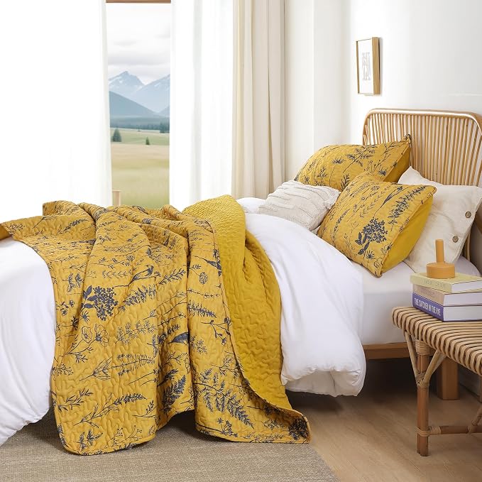 JANZAA King Size Ginger Quilt Bed Spread Boho Quilt Set 3 Pieces Lightweight - Image 8