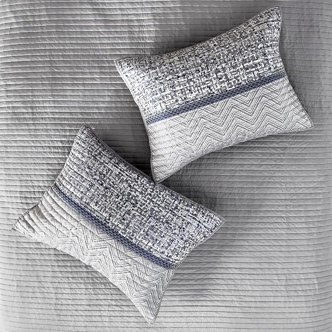 Madison Park Queen Quilt Set Lustrous Jacquard & Glitter Accent Coverlet Set - Image 15