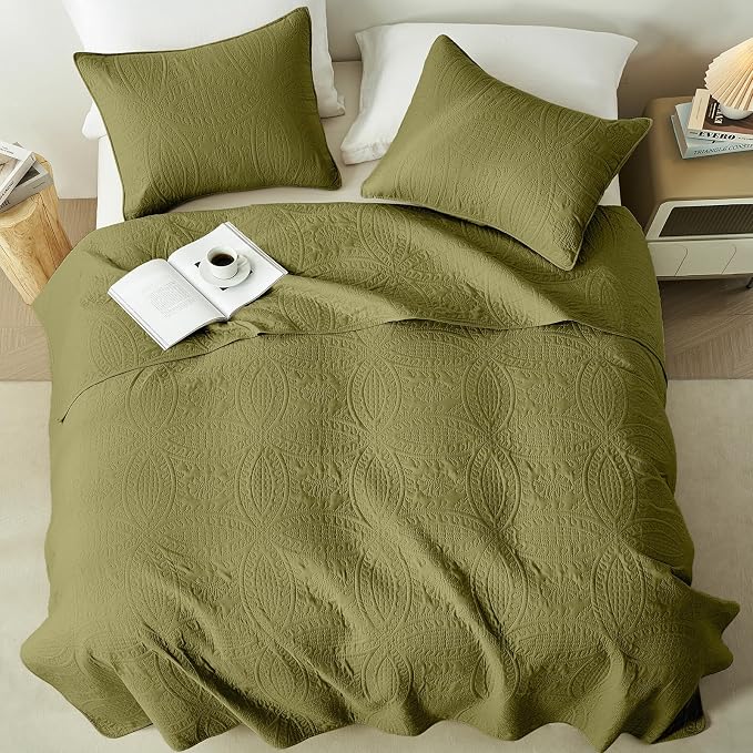 akkialla Twin Quilt Set, Olive Green Lightweight Bedspread - Image 3