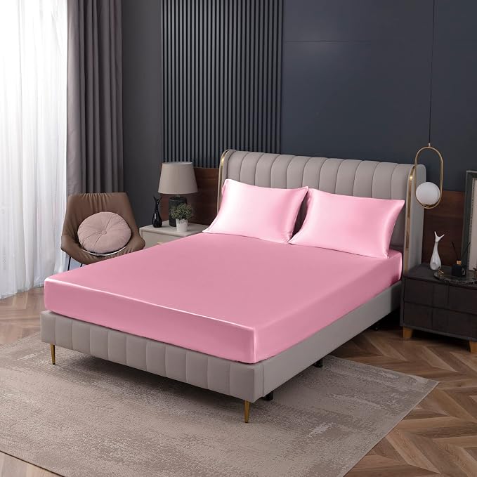 Homiest Pink Satin Fitted Sheet King Size, Deep Pocket, Luxury & Ultra Soft - Image 9