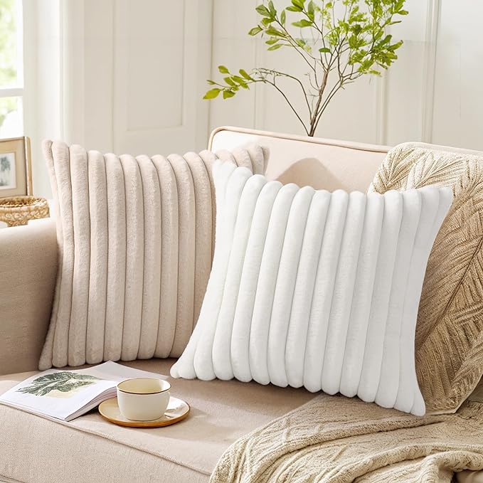 Pallene Faux Fur Plush Throw Pillow Covers 24x24 Set of 2, Luxury Soft Fluffy - Image 3