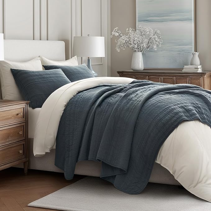 EVERGRACEHOME 100% Cotton Modern Lines Quilt Set Queen Size, Pre-Washed Soft - Image 5