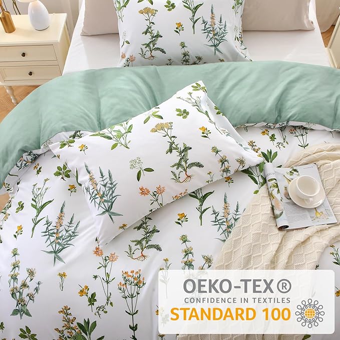MUXHOMO Duvet Cover Full Size, Reversible Floral Green Duvet Cover Set - Image 2