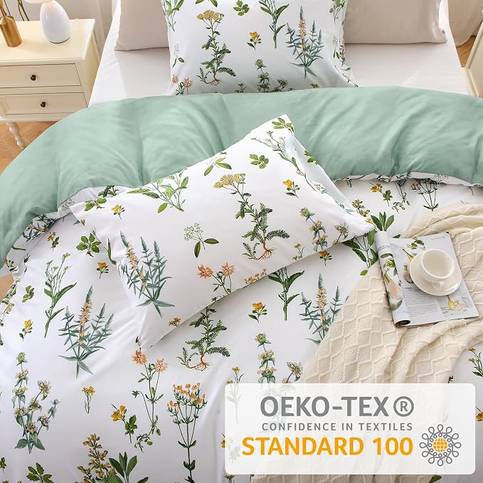 MUXHOMO Duvet Cover Queen Size, Reversible Floral Green Flower Duvet Cover Set - Image 2