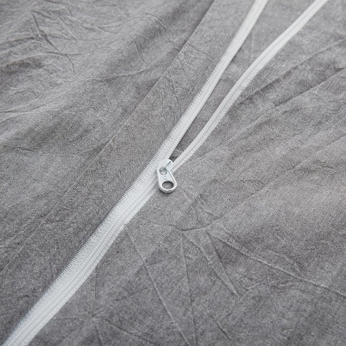 LOVQUE Light Grey Duvet Cover Full Size, 100% Washed Cotton Linen Like Bedding - Image 4