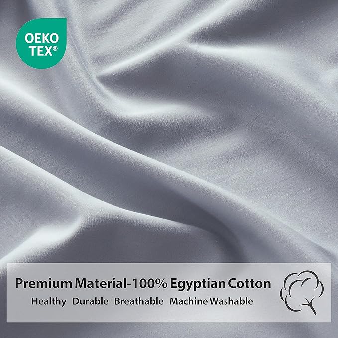 Queen Size Fitted Sheet Only Gray, 100% Egyptian Cotton 600 Thread Count - Image 3