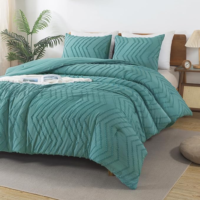 Andency Grayish Teal Comforter Set Queen Size, Boho Soft Warm Tufted Bedding - Image 2