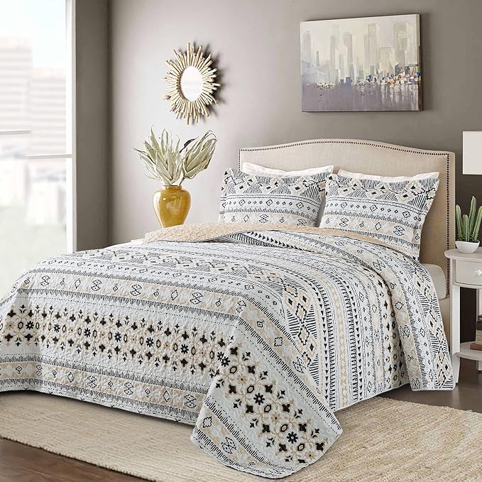 BEDIFANY Boho Quilt Bedding Set, 3 Pieces Stripe Queen Bedspread Lightweight - Image 2