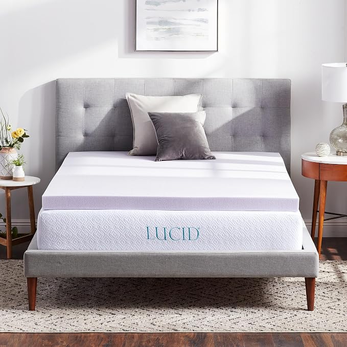 Lucid 3 Inch Lavender Memory Foam Mattress Topper, California King Size – by Lucid