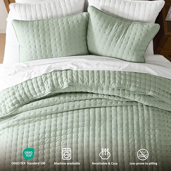 WDCOZY Sage Green King Size Quilt Bedding Sets - Image 7