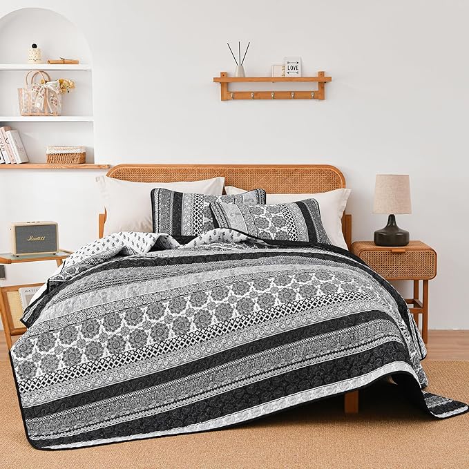 WONGS BEDDING Boho Quilt Set Queen Size, Lightweight Bedspread Coverlet Bedding - Image 5