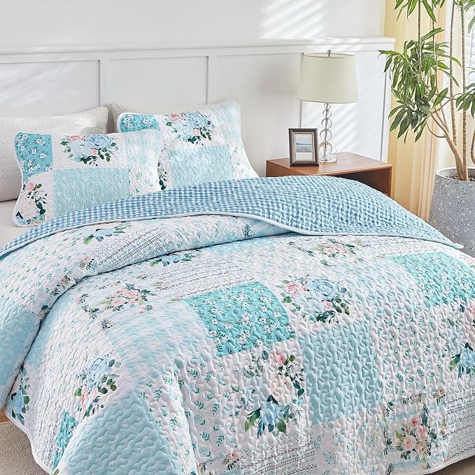 Joyreap 2 Pieces Floral Patchwork Quilt Set Twin, Soft n Cozy Microfiber Quilt - Image 5