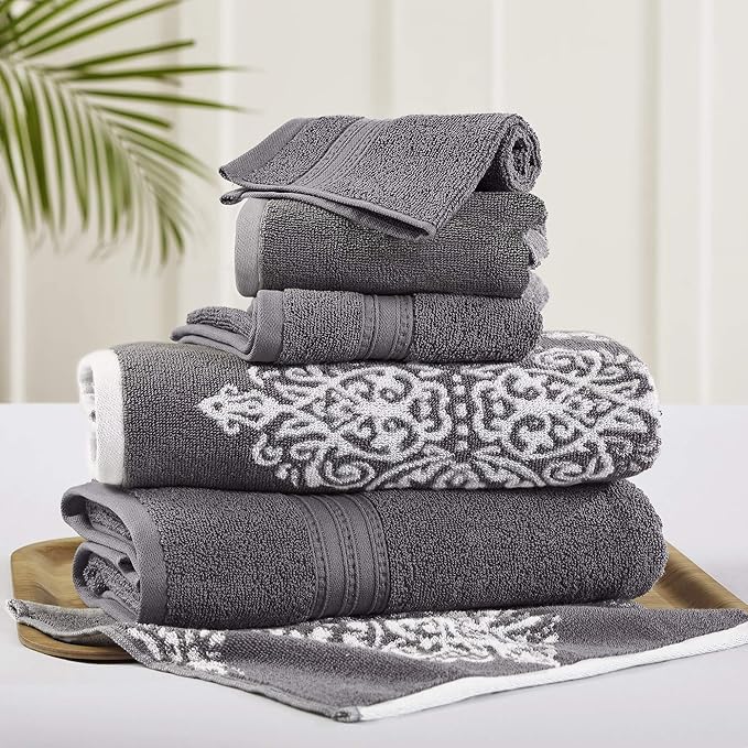 Modern Threads 6 Piece Reversible Yarn Dyed Jacquard Towel Set Artesia Damask by ModernThreads