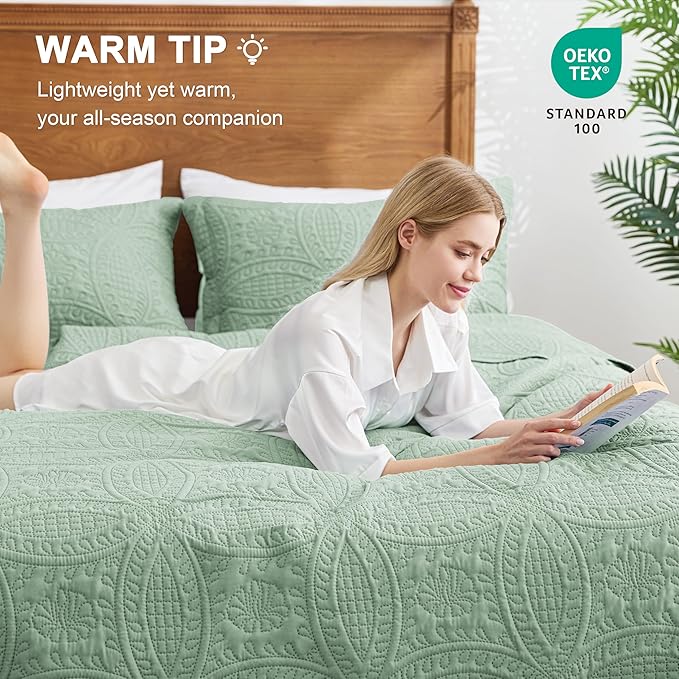 Love's cabin Oversized King Size Quilt Bedding Set Sage Bedspreads - Image 4
