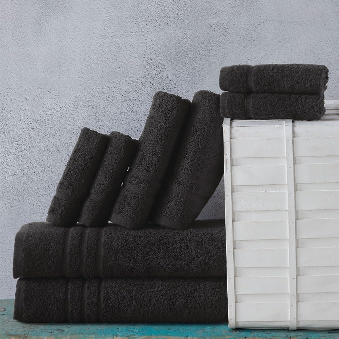 Black 6 Pack Bath Towels Sets Linen - Image 7