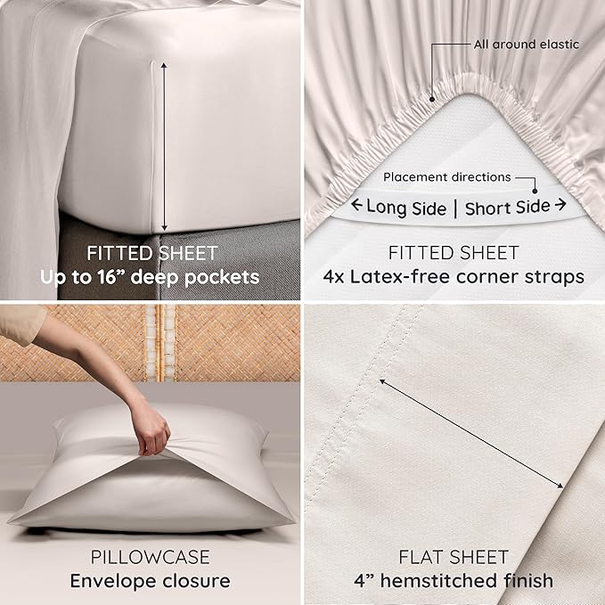 Bambaw 100% Viscose Derived from Bamboo Sheets King Size Set – 6pcs Deep Pocket - Image 5