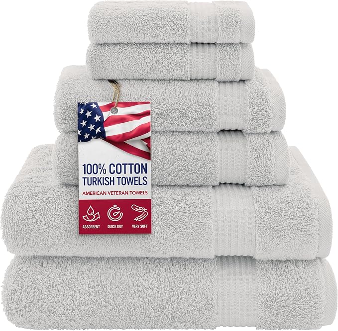 American Veteran Towel, 100% Cotton Turkish 6 Piece Towel Set, Luxury Towels by AmericanVeteranTowel
