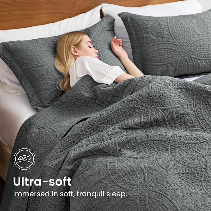 Love's cabin Quilts for Queen Bed Dark Grey Bedspreads Bedding Set - Image 5