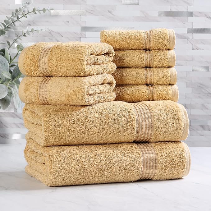 Superior Egyptian Cotton 8-Piece Towel Set, Guest Bath Decor Essentials by SUPERIOR