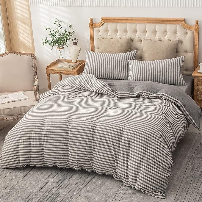 PURE ERA Jersey Knit Duvet Cover Set 100% T-Shirt Heather Cotton Super Soft - Image 5