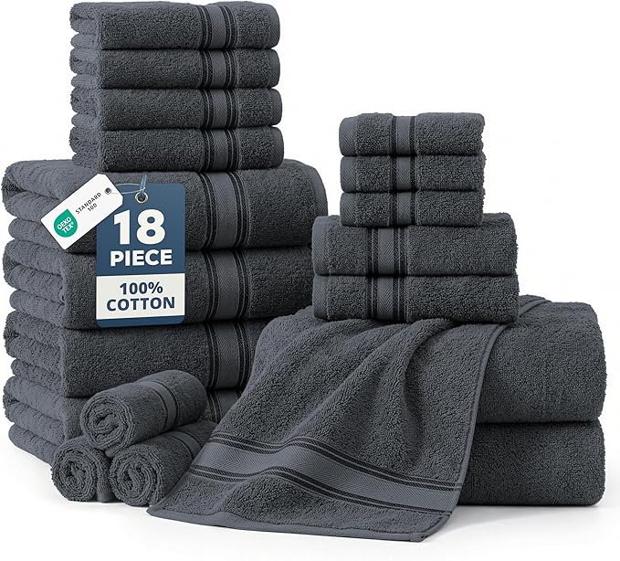 LANE LINEN 100% Mercerized Cotton Bath Towels Set of 18 – Zero Twist, 6 Bath by LaneLinen