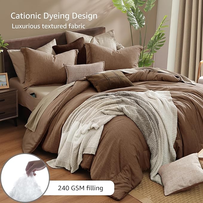 Monbix Full Size Comforter Set, Bedding Sets Full 7 Pieces, Cationic Dyeing Bed - Image 3