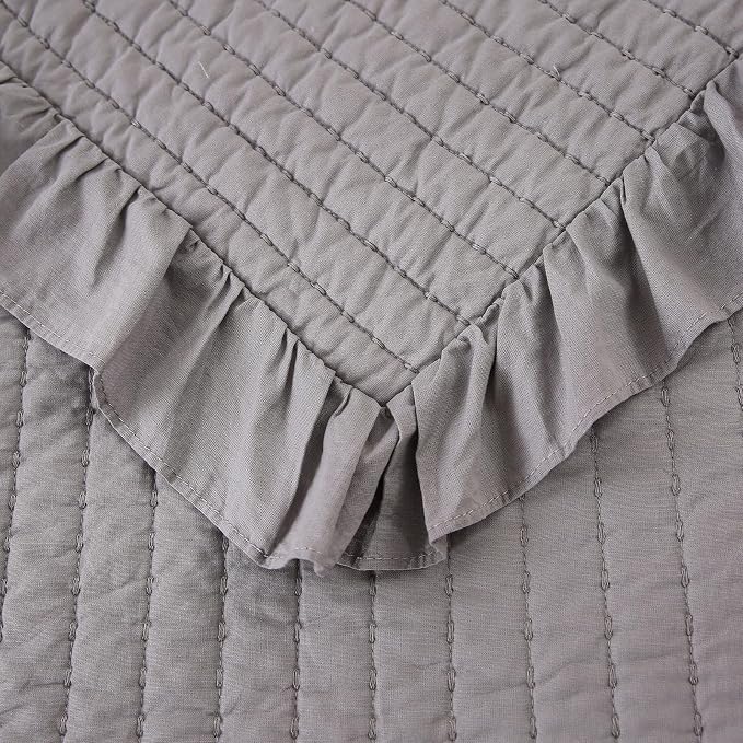 ROOMLIFE Quilt Set Full Size 3D Floral Embroidery Pattern 3-Piece Cotton - Image 9
