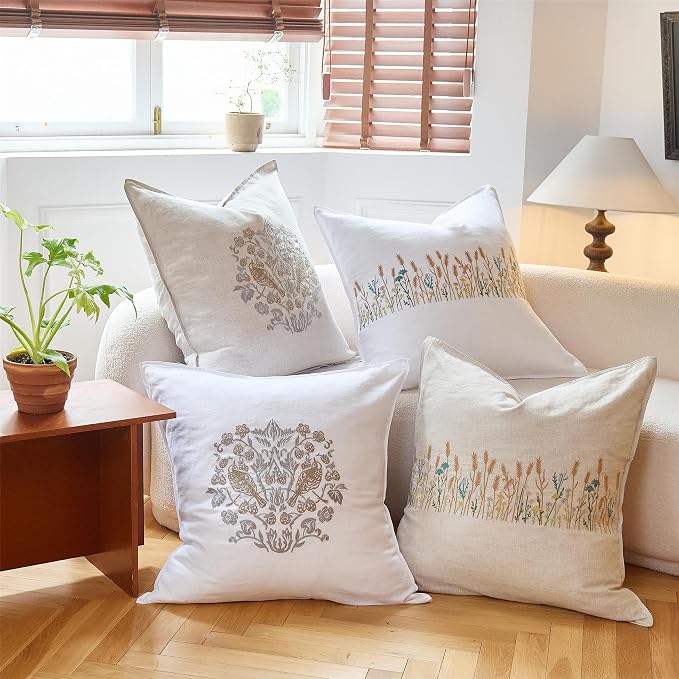 Simple&Opulence 100% Linen Euro Shams 26'' x 26'' Pack of 2, Embroidery - Image 7