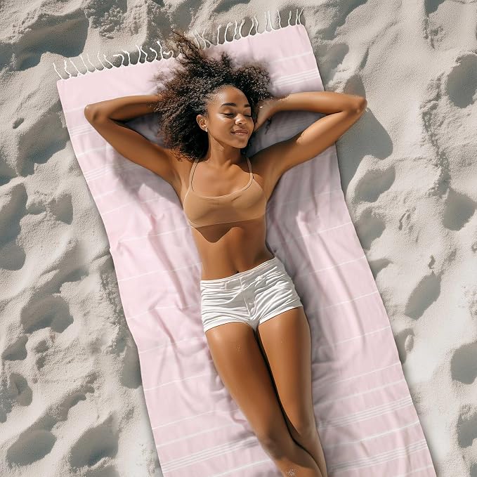 Cacala Lightweight and Thin Turkish Beach Towel 100% Cotton Sand-Free and - Image 3