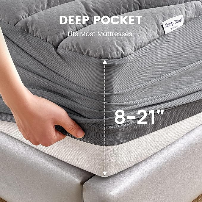 SLEEP ZONE Grey Waterproof Mattress Pad Full Size, Premium Soft Embossed - Image 5