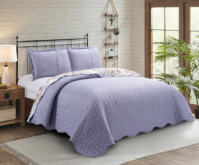 Brilliant Sunshine Rose Violet Patchwork, 3-Piece Quilt Set - Image 2