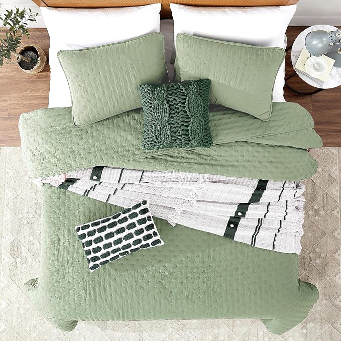 ROARINGWILD Sage Green Twin Size Quilt Bedding Set, Lightweight Soft Bedspread - Image 2