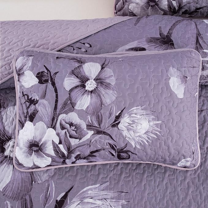 Floral Quilt Set King Size Bedding Set 3 Pieces Dark Purple Boho Floral Quilt - Image 8