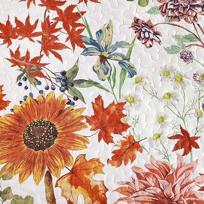 Yiran Fall Floral Quilt Set Queen Size, 3 Pieces Soft Lightweight Microfiber - Image 5