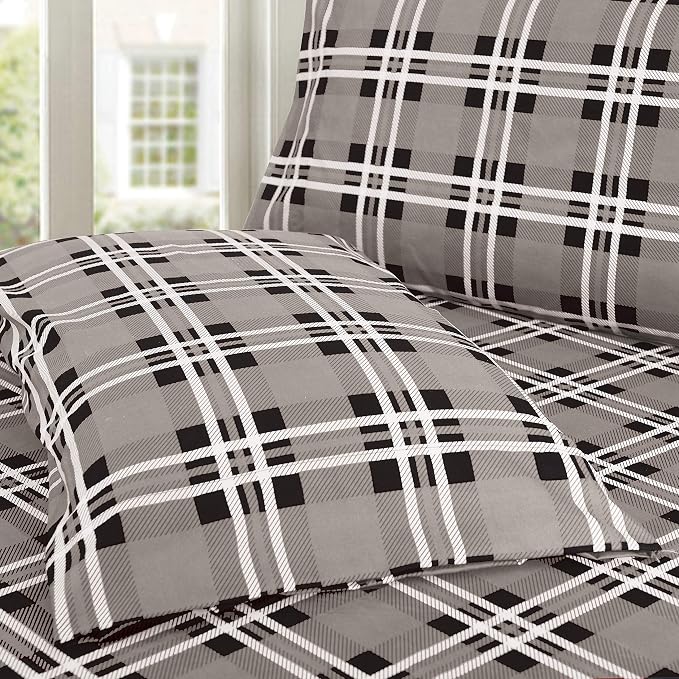Elegant Comfort Luxury Soft Bed Sheets Plaid Pattern - Image 5